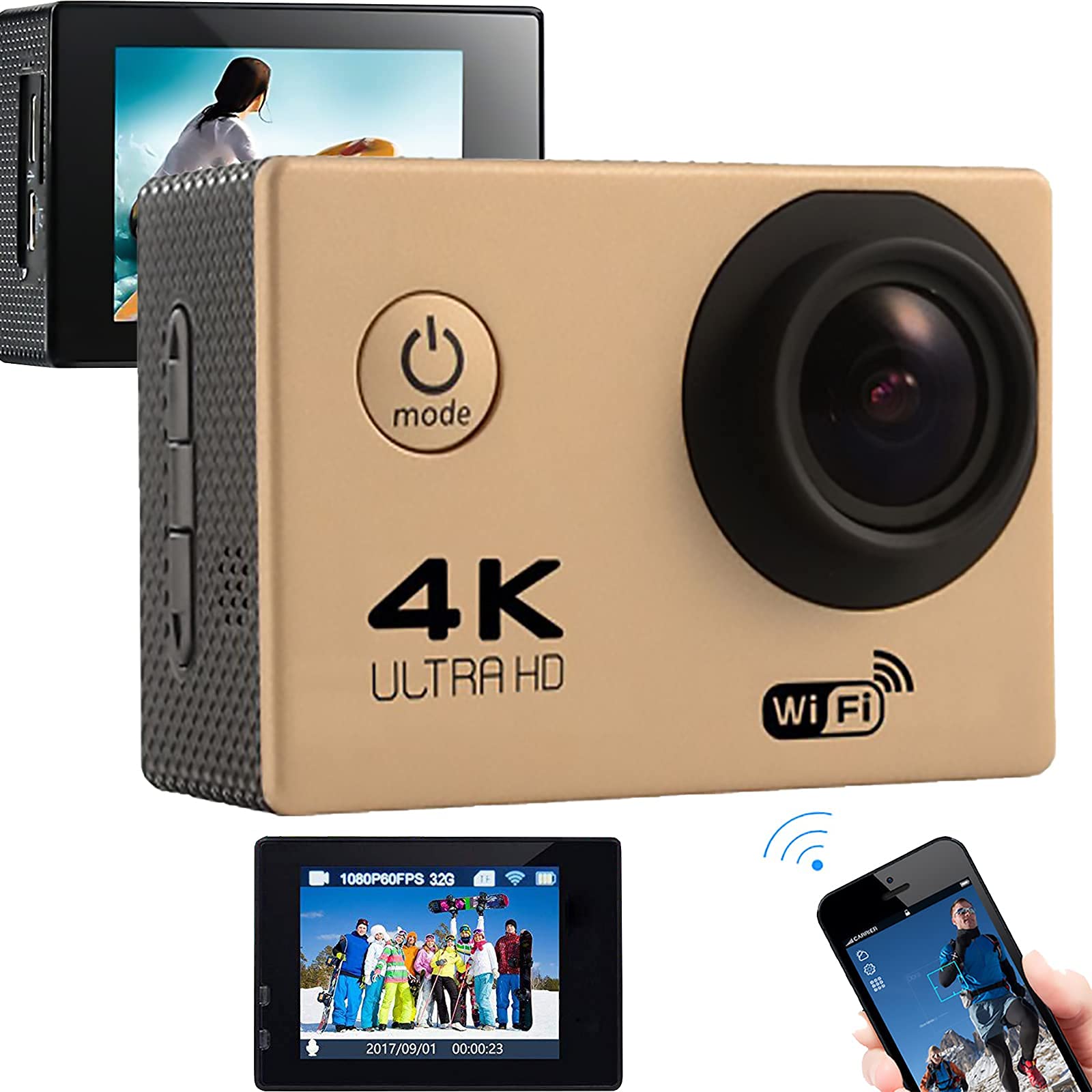 Action Cam 4K / 1080P / 60FPS 20MP Underwater Camera WiFi Anti-Shake Image Stabilization Helmet Camera 170 ° Wide Angle Remote Control And Accessory Kits