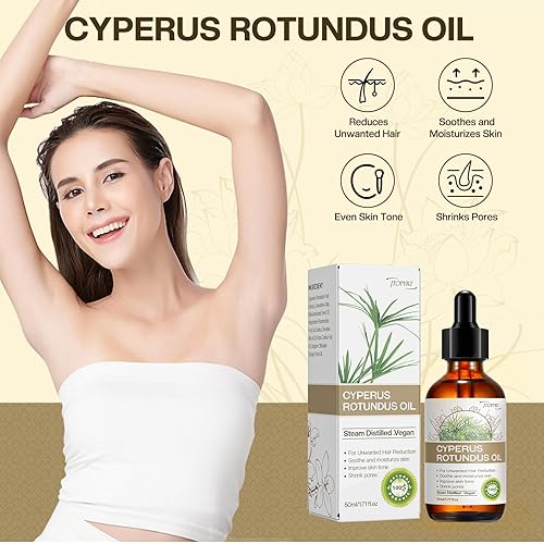 Miniatura 2 de Aceite Cyperus Rotundus para depilación reduce el crecimiento no deseado del cabello, ralentiza el nuevo crecimiento, calma la piel y encoge los