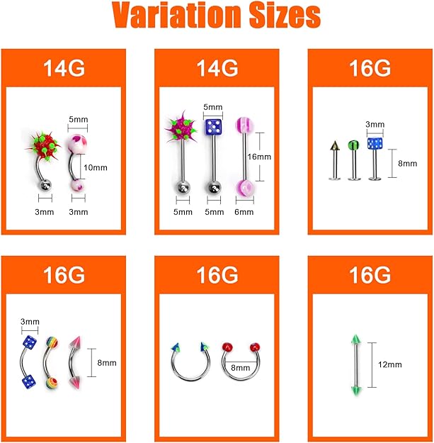 110PCS Body Jewelry Piercing Kit | Eyebrow, Navel, Tongue, Lip Rings