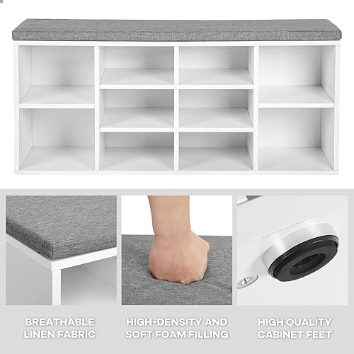 Miniatura 6 de NChanmar Banco de zapatos con cojín, banco de almacenamiento de 3 niveles, banco de zapatos de 10 cubos, organizador de zapatos, estantes ajustables