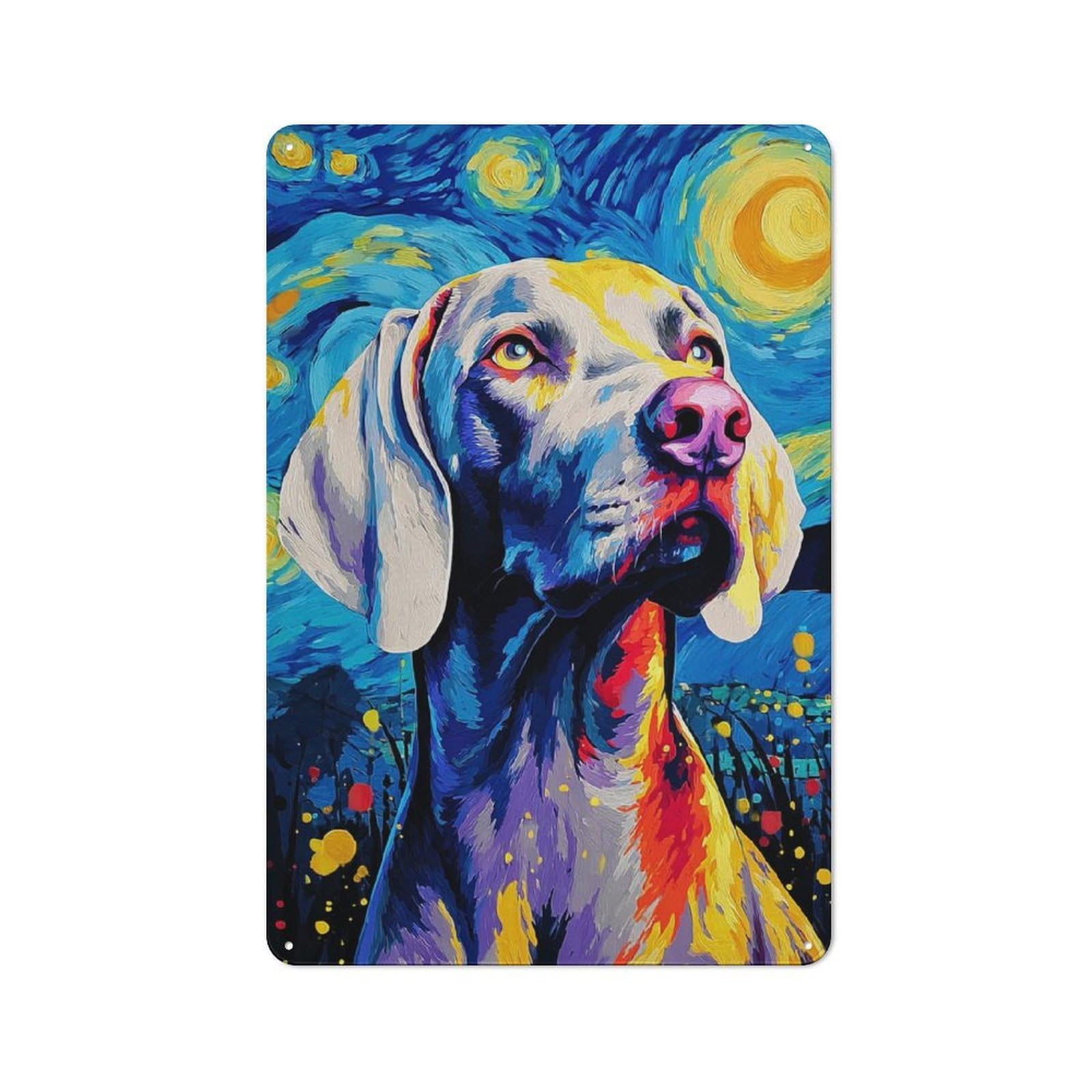 Junmoney Starry Night Dog Portrait -3 Warehouse Style Tin Wall Sign 30X20cm Featuring Loft Wall Plaque For Loft, Studio, Office Or Creative Room