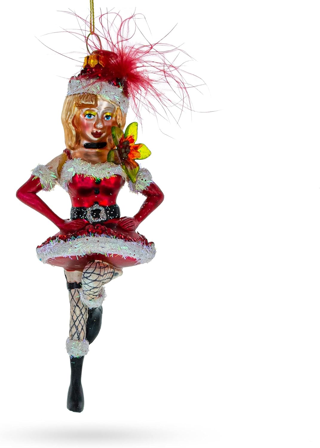 Sultry Woman in Santa Dress Dancing Glass Christmas Ornament - Image 6