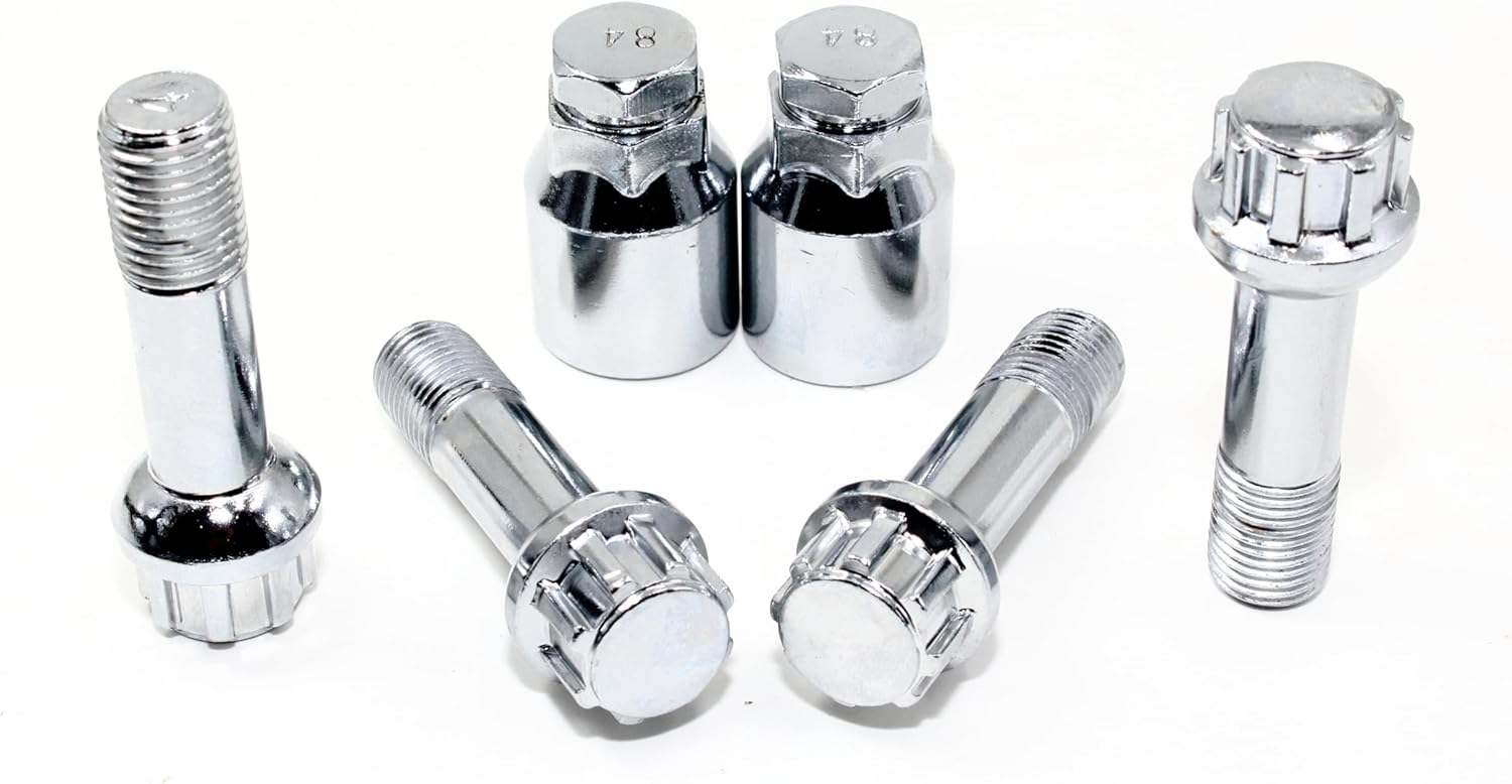 Set of 4 Veritek 14x1.5mm 2.75 Inch Length 45mm Shank 17mm 19mm Key Hex OEM Chrome Ball Seat Security Wheel Bolt Locks for Mercedes Factory Wheels R12 with 2 Keys VPE-41821CHN2