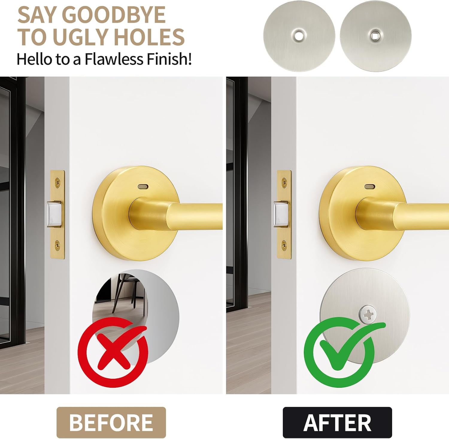 1 Pack Door Hole Cover Plate,Stainless Steel Deadbolt Cover Plate with Screws, Fits 2 5/8" Diameter Round Door Knob Hole, Easy Installation for Privacy and Security (Sliver)