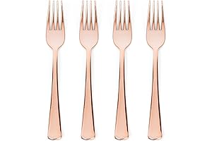 Prestee 100 Pack Rose Gold Plastic Forks, Elegant Disposable Forks
