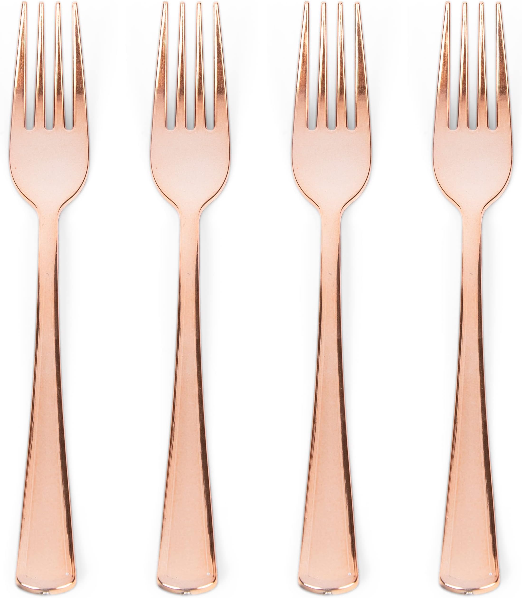 Prestee100 Rose Gold Plastic Forks Heavy-Duty, Heavyweight Silverware Forks, Fancy Plastic Cutlery, Elegant Disposable Fork Pack, Bulk Disposable Flatware, Christmas Holiday Utensils