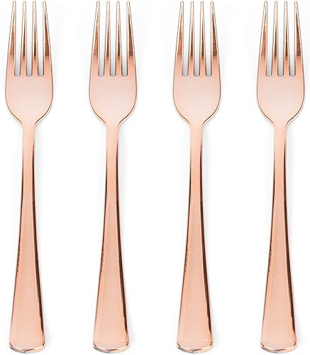 Vista 57 de Prestee Paquete de 100 tenedores de plástico plateado resistentes – Elegantes tenedores desechables – Juego de cubiertos plateados de plástico