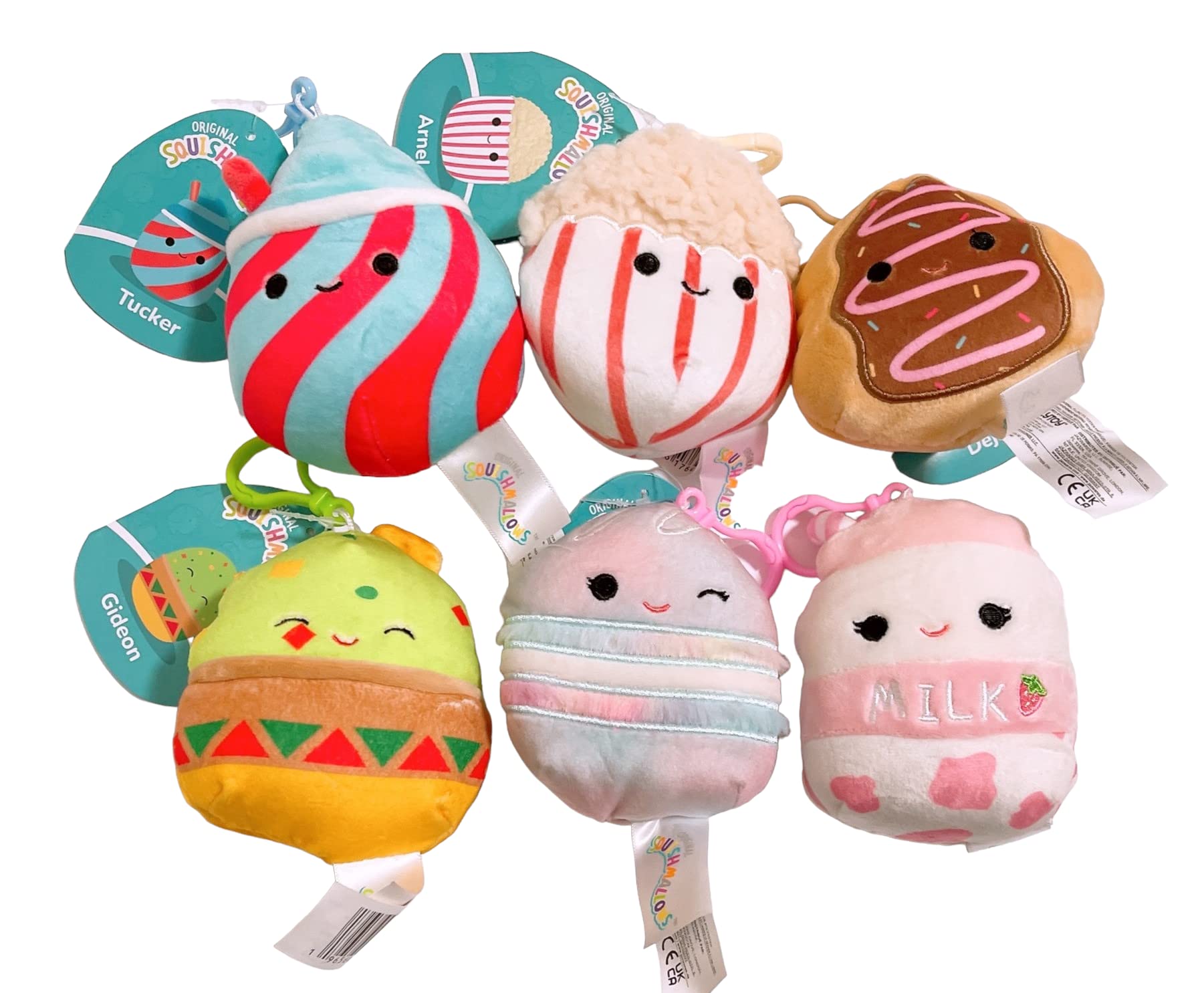 Squishmallows Kellytoy 3.5/'' Assorted Squad Clip On Keychain Mini Plush Doll (Set 6 Food Squad), 3.5 Inch (Pack of 6) (SQCP00096)