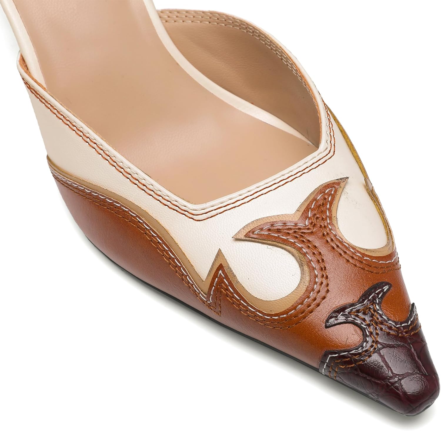 Pointed Toe Mules for Women Suede Slip On Kitten Heels Pumps with Stitching Flame D... - Image 6