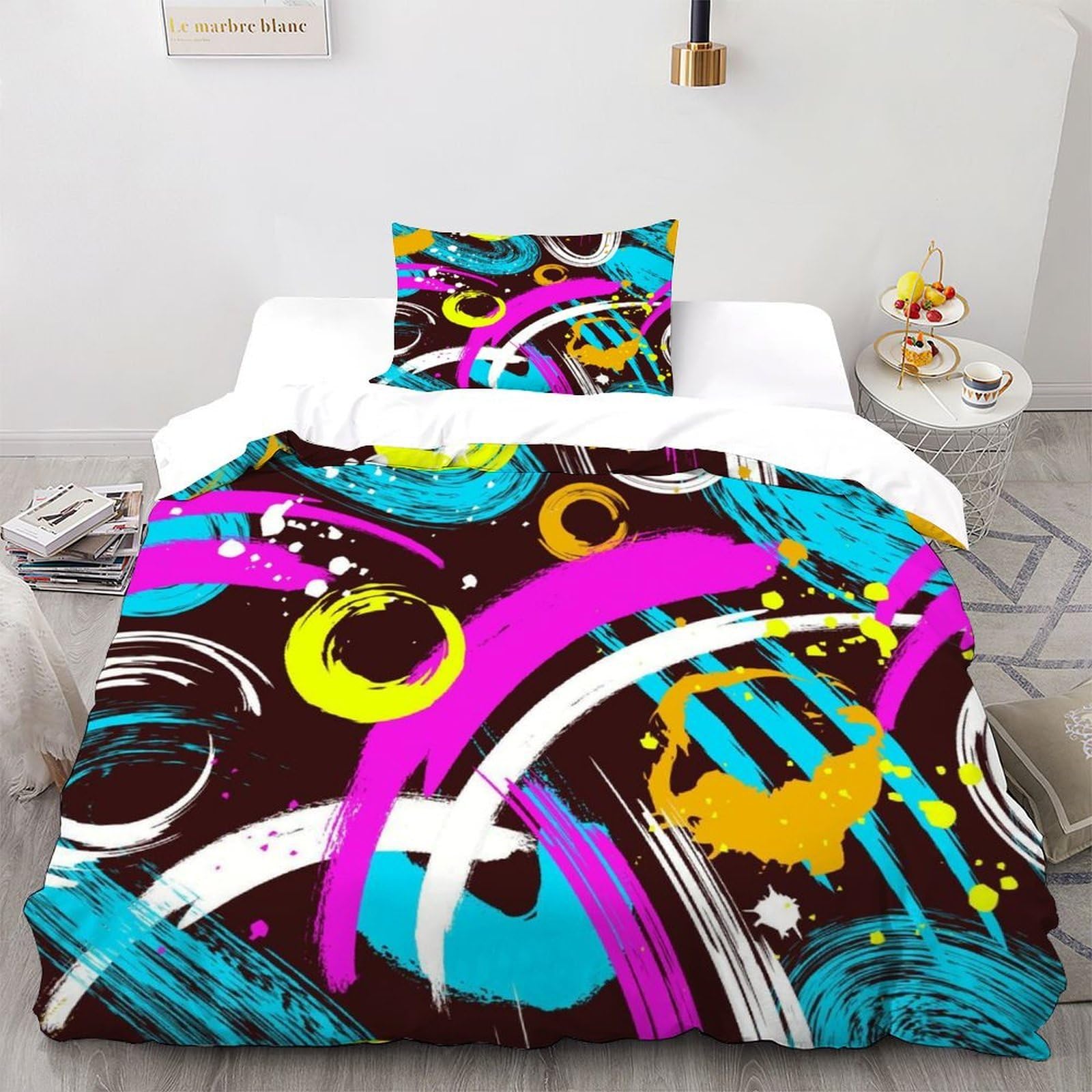 Graffiti Bedding 3D Art Printed Duvet Cover 2 Pcs (1 Duvet Cover 1 Pillowcase) 100% Pure Cotton Boys And Girls Single（135x200cm）