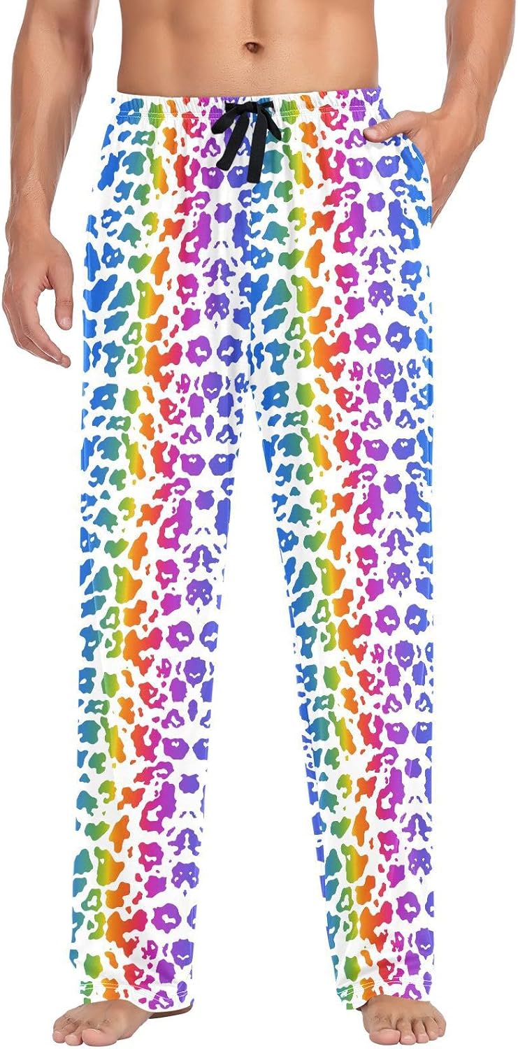 ALAZA Leopard Print Rainbow Cheetah Men's Pajama Pants Men Cotton Pajama Bottoms with Pockets, S