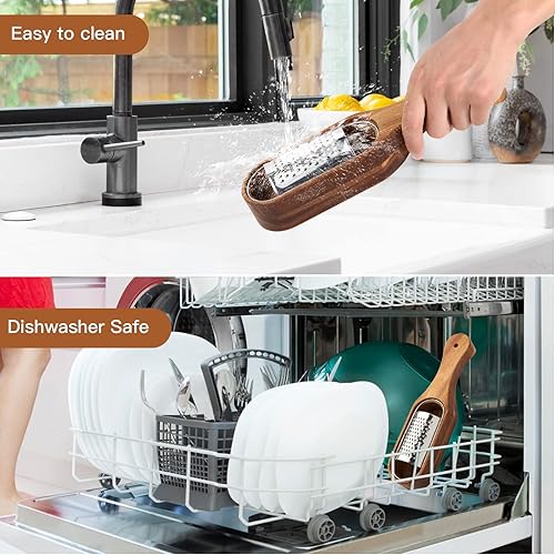 Miniatura 7 de Rallador de queso con contenedor, rallador de queso de acero inoxidable con mango de madera, caja de rallador Zester, rallador de cuchara de queso