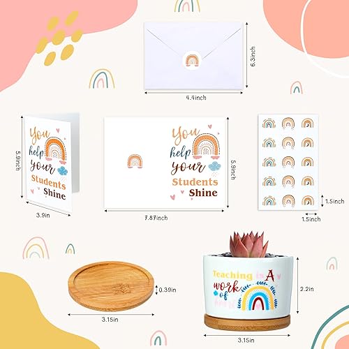 Miniatura 5 de Junkin 12 piezas de regalo de agradecimiento para empleados y maestros, macetas de cerámica para suculentas con bandeja de bambú, versículo bíblico