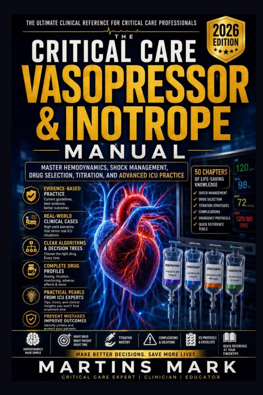 The Critical Care Vasopressor & Inotrope Manual: Master Hemodynamics, Shock Management, Drug Selection, Titration, and Advanced ICU Practice