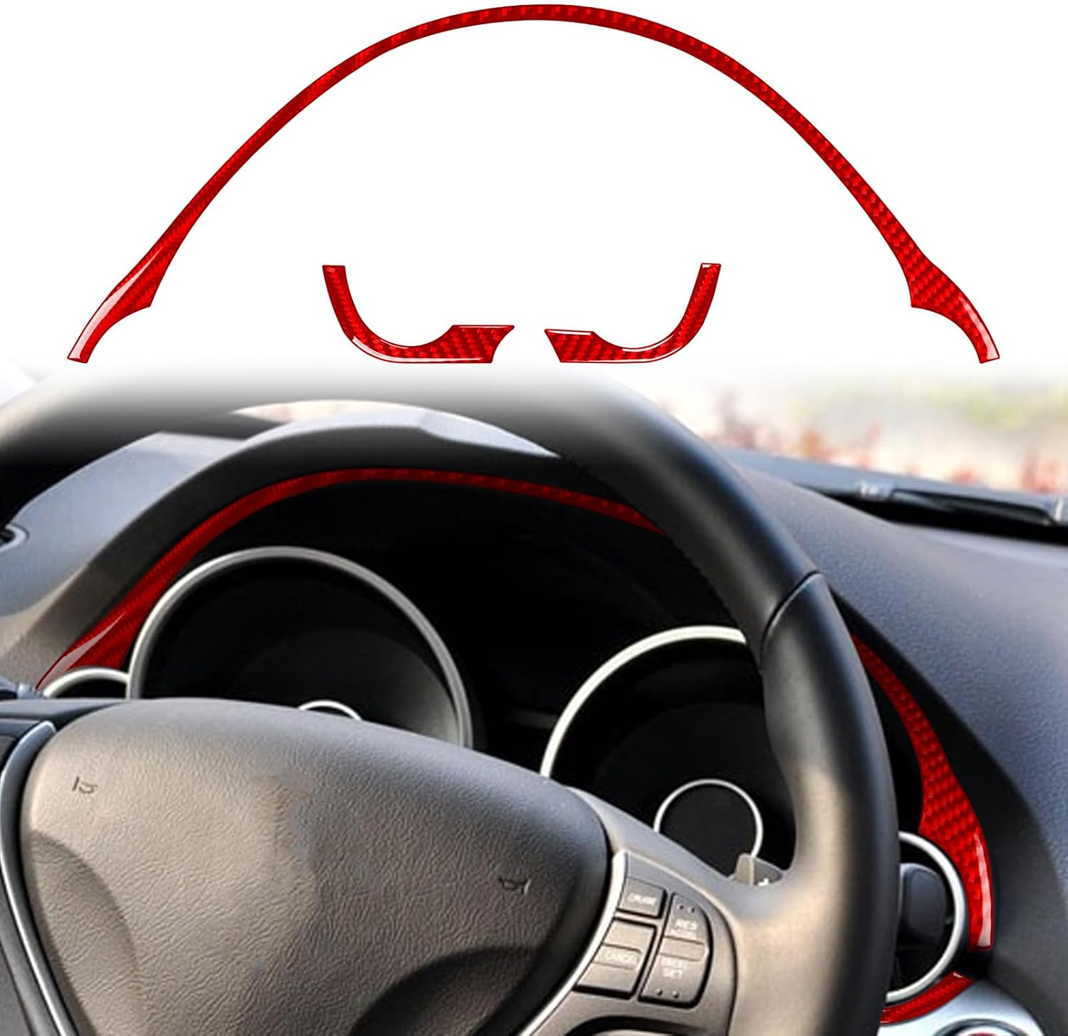 Car Dashboard Bezel 3pcs Decals Red Carbon Fiber Accessories Protection Stickers Compatible with Acura TL 2009 2010 2011 2012 2013 2014