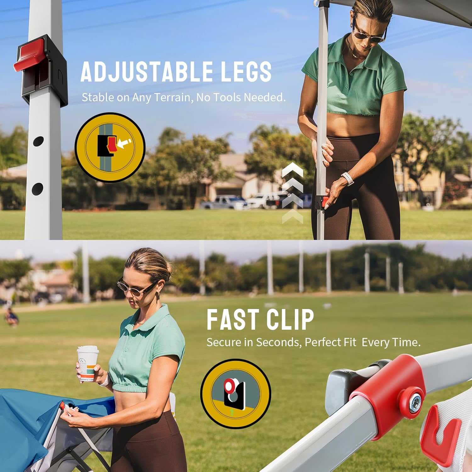 CROWN SHADES 10x10 Pop Up Canopy - Beach Tent with One Push Setup - Easy Outdoor Sun Shade for Events, Parties, Camping - Gazebo with STO-N-Go Cover Bag, Silver Coated Top, Cyan Blue - Image 3