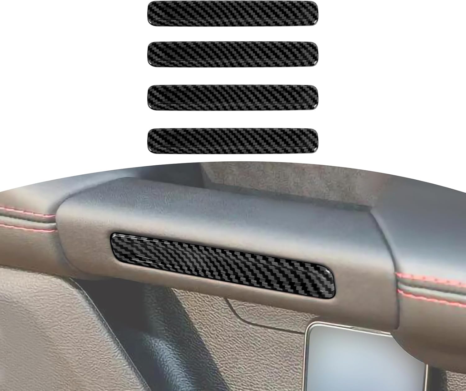 for RAM TRX Inner Door Handle Trim Cover Strips Fit for RAM TRX 2018-Present Black Carbon Fiber Interior Accessories 4pcs