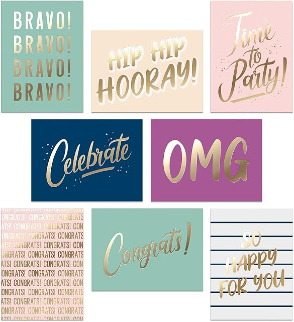 Set of 48 Congratulations Cards  Perfect for Graduation Greeting Cards  8 Gold Foil Congrats Design Assortment  With Envelopes and Box  4.25x5.75