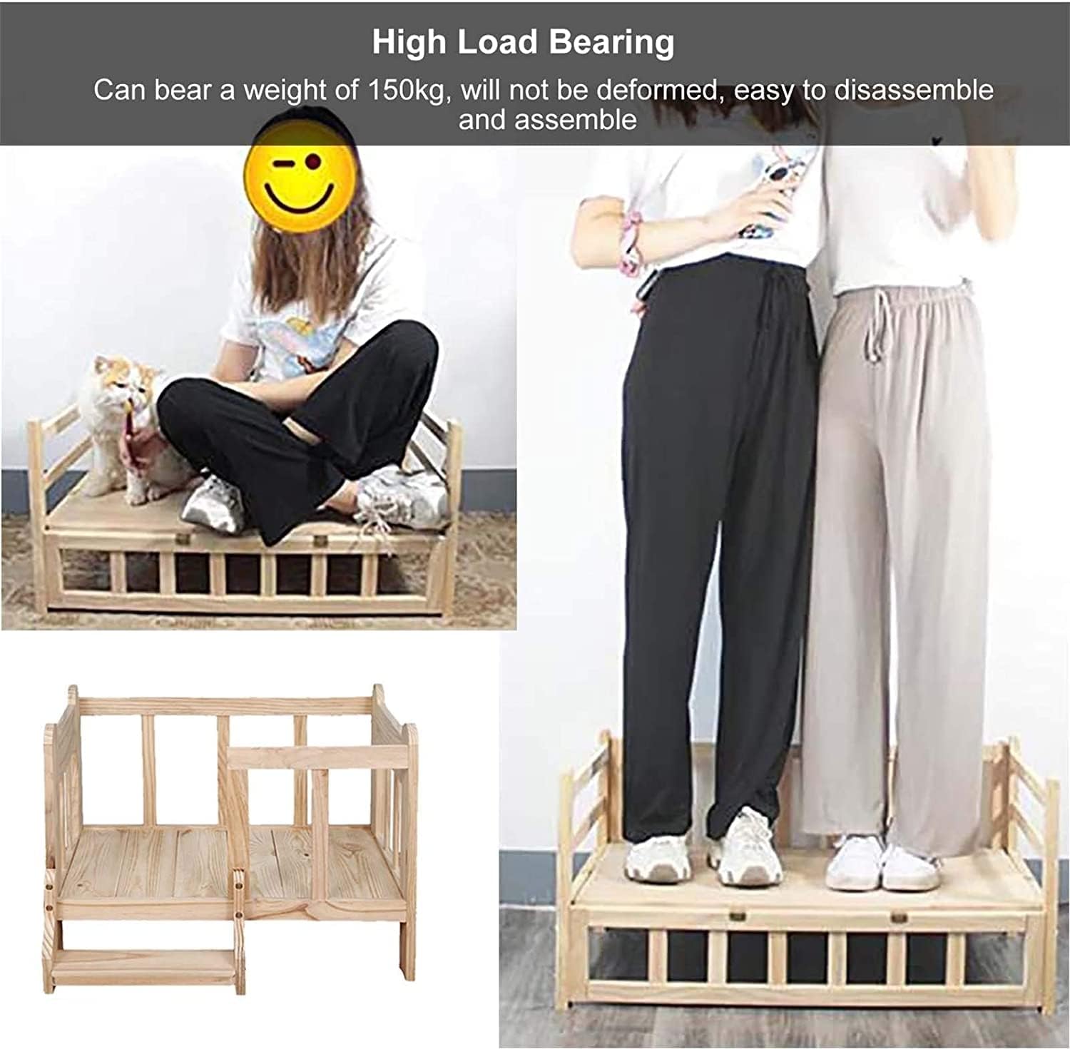 Dog Bed Wooden Dogs Bed Elevated Pet Bed with Soft Yellow Mat Winter Pets Cot Elevated Orthopedic Detachable Kennel for Large Medium Small Dogs for Dogs Pet Cat (A 60×45cm(23×45in))