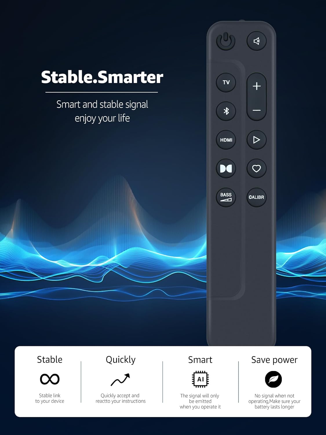 RETROSUN Replacement Remote Control Compatible with JBL Sound Bar BAR500 BAR300 BAR 500 BAR 300 - Black