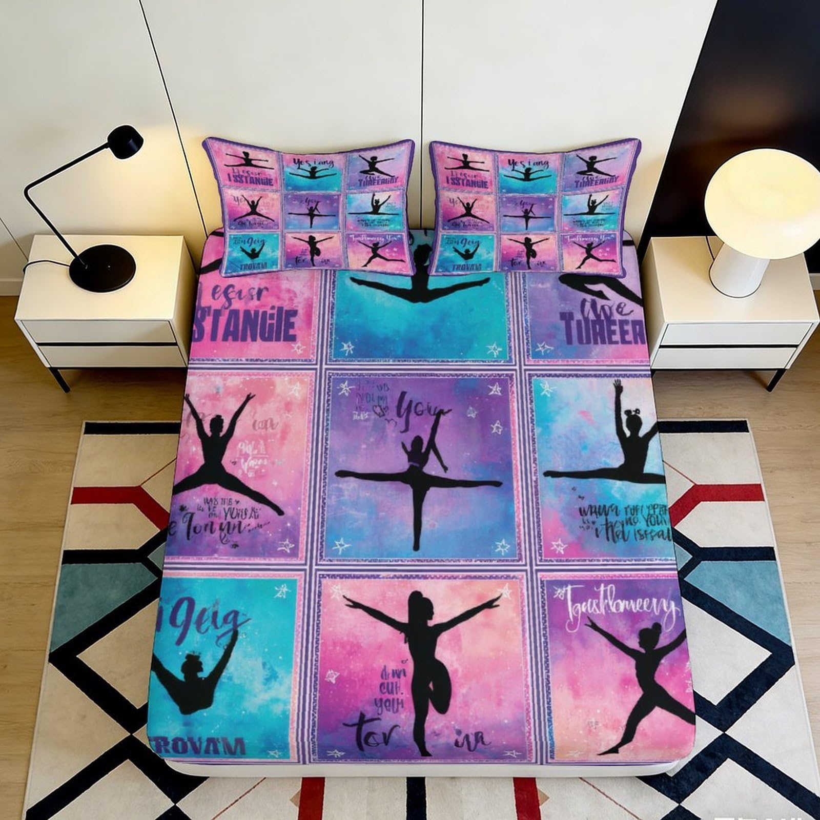 3D Printed Ballet Silhouette Fitted Sheet Microfiber Soft Breathable Watercolor Quote Mattress Cover Bedroom Decor 90x200x25cm