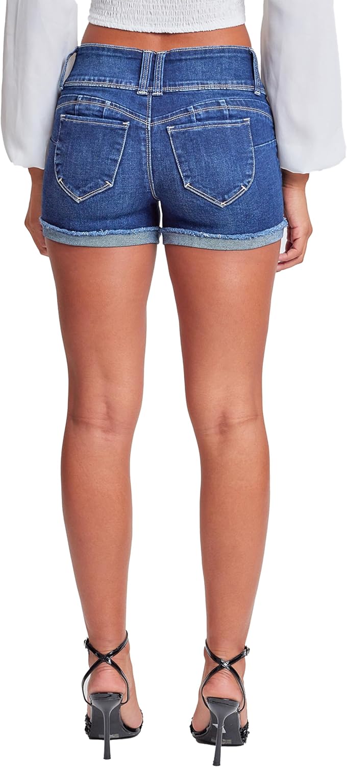 YMI Womens Jeans Women's Wannabettabutt 3 Button Cuffed Denim Shorts