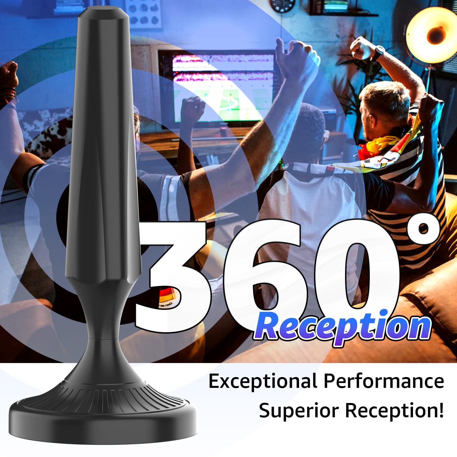 Indoor TV Aerial Magnetic Base Digital TV Aerial Indoor for Smart TV Freeview Local Channels Easy Setup Universal Indoor Aerial Supports 8K 4K 1080P Compatible with All Televisions 5m Coaxial Cable — view 7