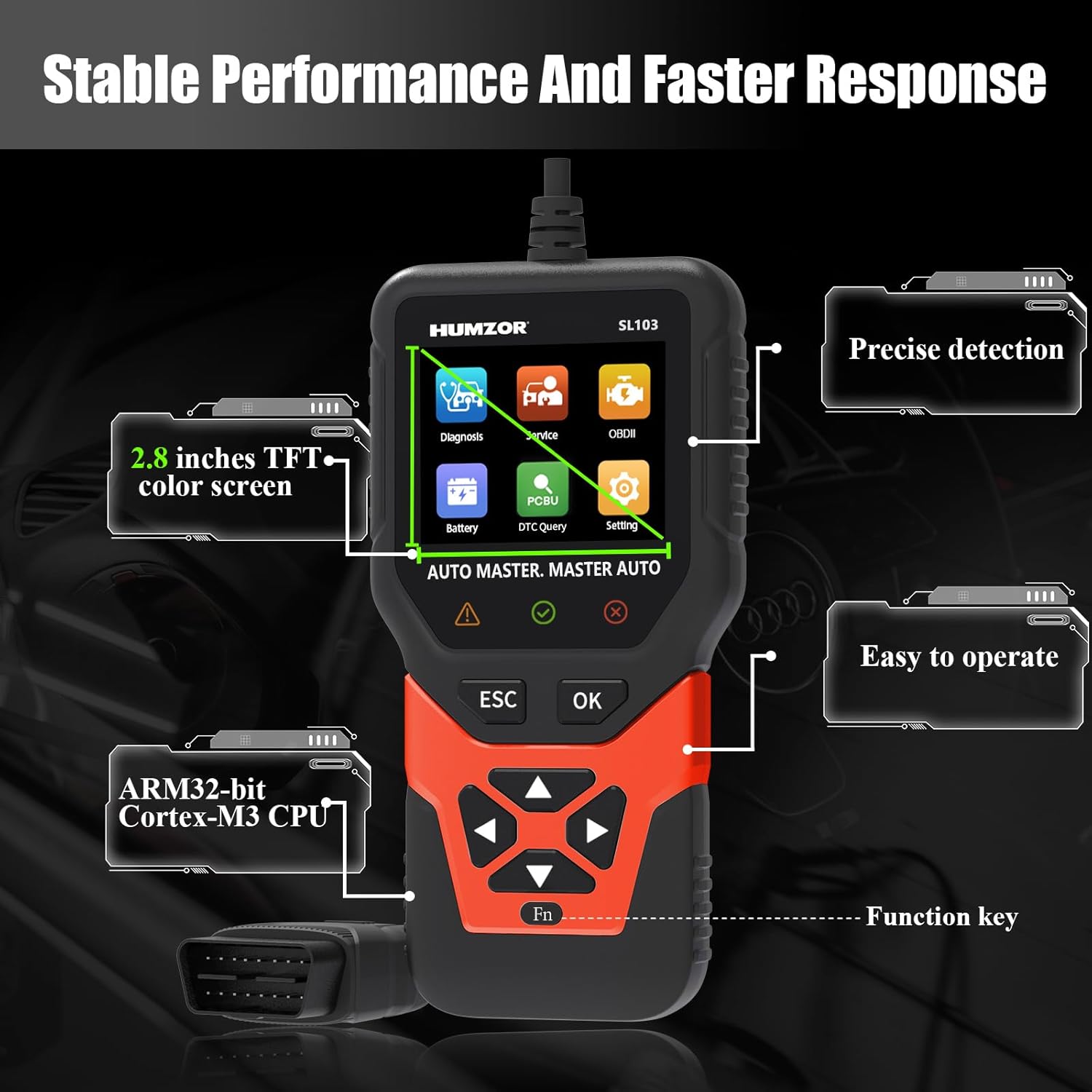 SL103 OBD2 Scanner Diagnostic Tool, Professional Diagnostic Tool with DPF Function, Universal Car Code Reader for Gasoline and Diesel Vehicles, 2.8-inch Color Display, 11 Languages Support