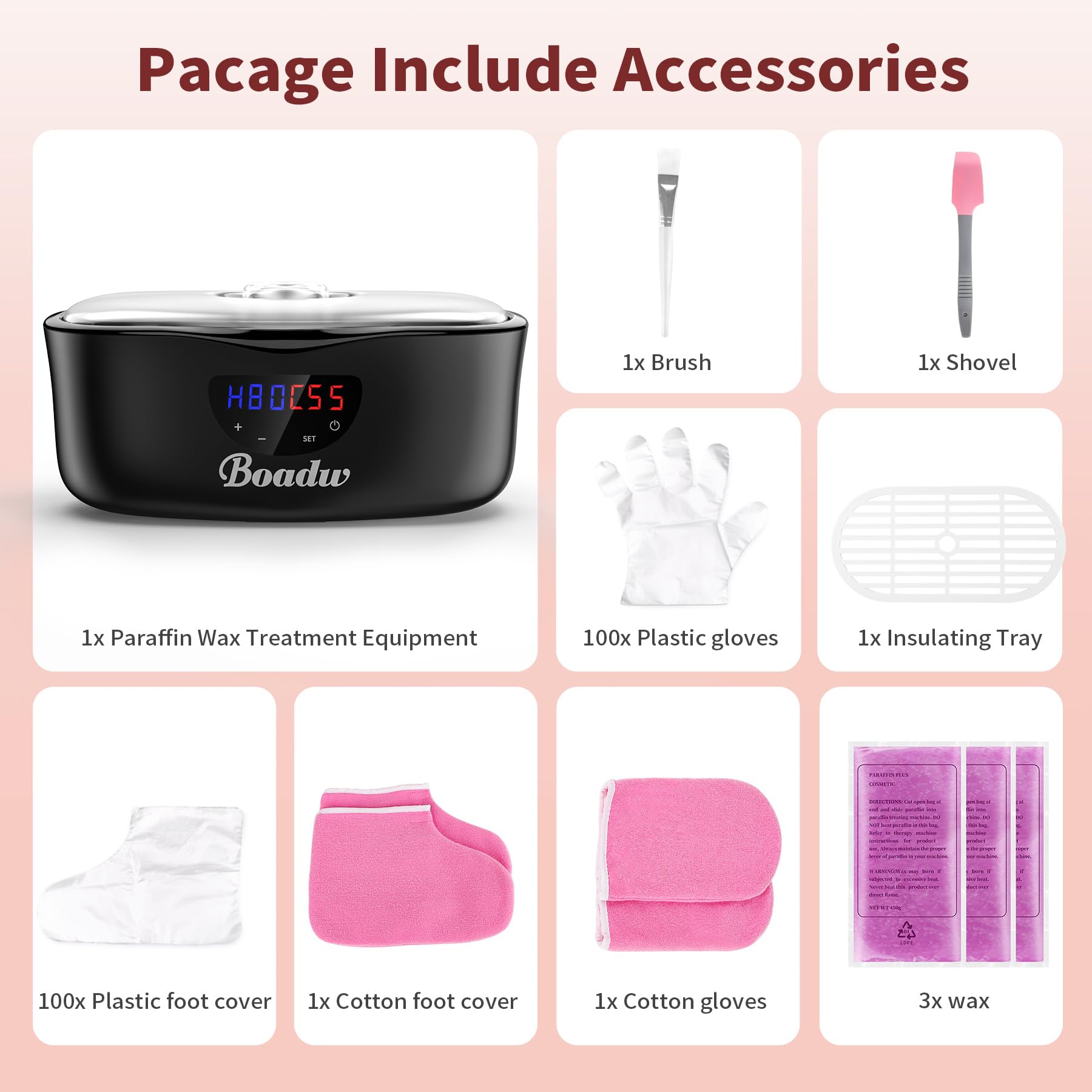 baño de parafina para manos y pies, 4000ml baño de parafina baño de parafina conjunto para la piel seca y áspera, con 1350g de cera de parafina y accesorios, gran regalo de spa-negro