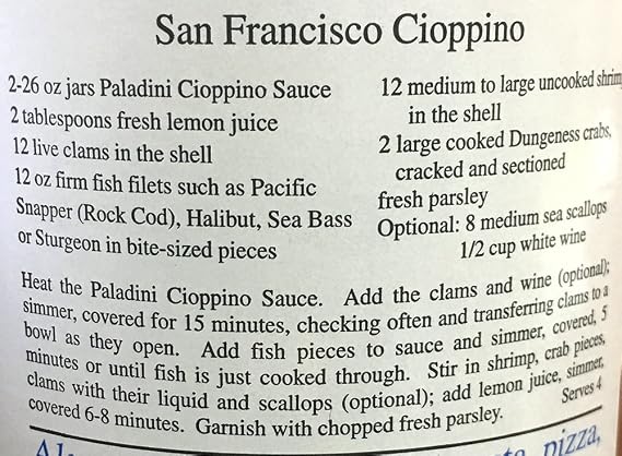 Paladini All Natural Cioppino Pasta Sauce, 26 oz., Case of 6 bottles