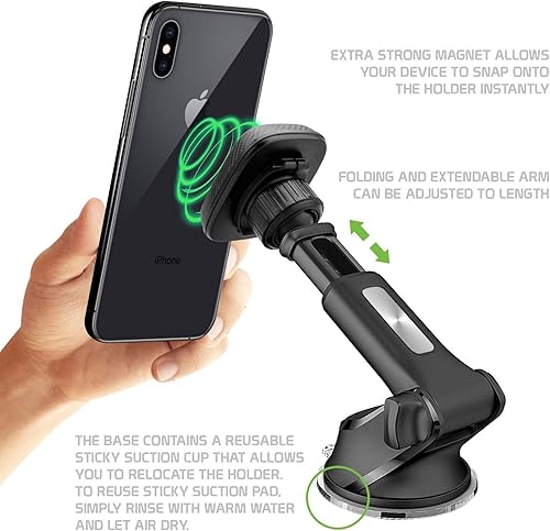 Miniatura 4 de Soporte magnético para teléfono de automóvil, potente imán, rotación de 360, adecuado para tablero de instrumentos y parabrisas, brazo extensible