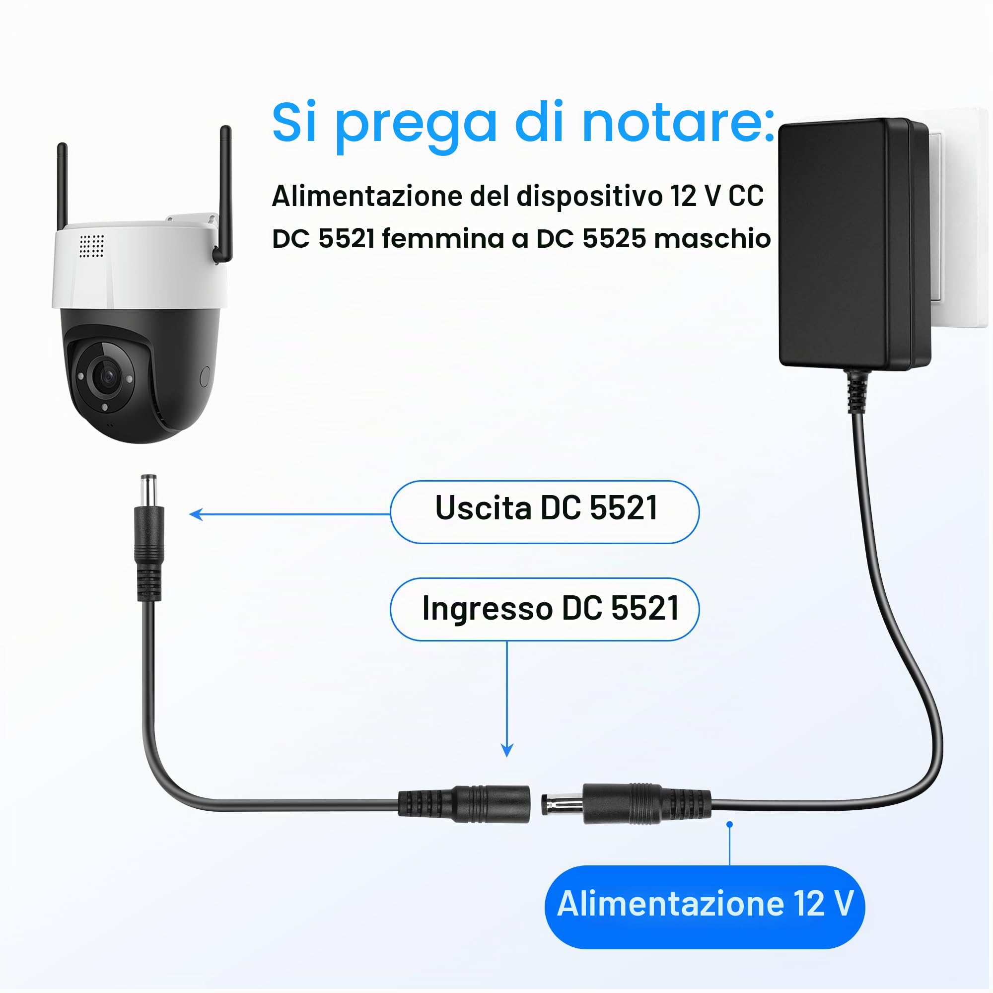 Cavo di prolunga per alimentazione CC 12 V con connettore 5,5 x 2,1 mm per telecamera CCTV o illuminazione a LED, nucleo piatto in rame 0,2, guaina in gomma siliconica, 30 W, nero Cavo di prolunga per alimentazione CC 12 V con connettore 5,5 x 2,1 mm per telecamera CCTV o illuminazione a LED, nucleo piatto in rame 0,2, guaina in gomma siliconica, 30 W, nero