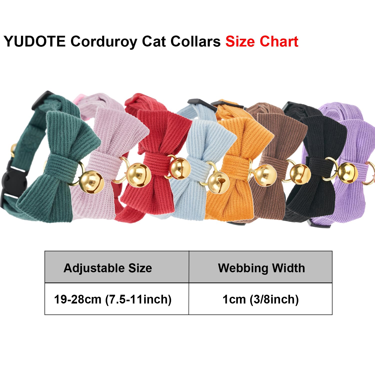 YUDOTE Ultra-soft Collar Natural Cotton Corduroy Made for Cats with Sensitive Skin,Lightweight Kitten Collars with Quick-release Buckle and Removeable Bow-tie,Black Pack of 1 - Image 2