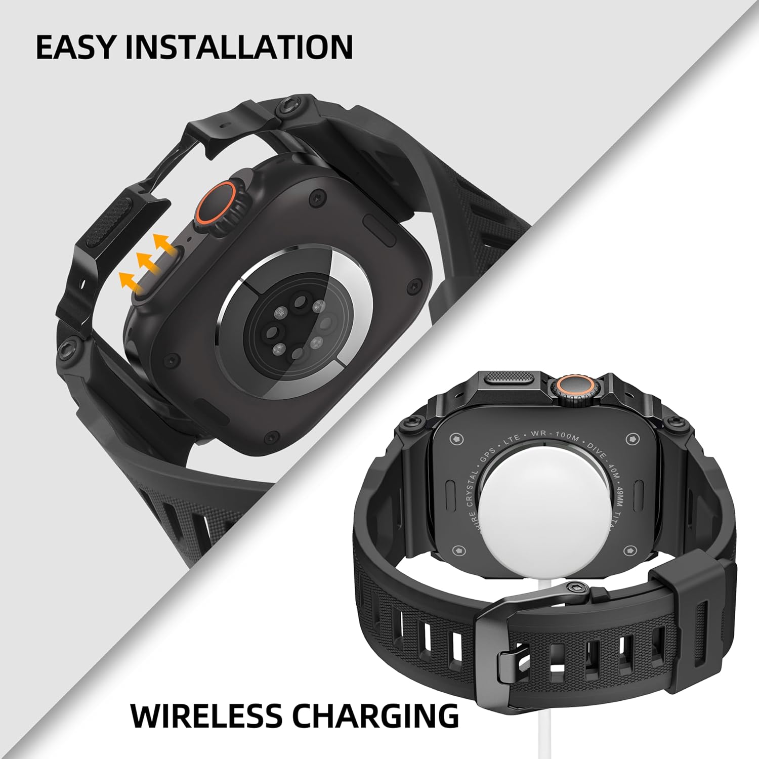 Rugged Metal Band Compatible with Apple Watch Ultra 3/2/1 Band 49mm, Shockproof & Scratch Resistant Bumper with Silicone Sport Band for iWatch (Black Black, 49mm - Ultra 3/Ultra 2/Ultra)