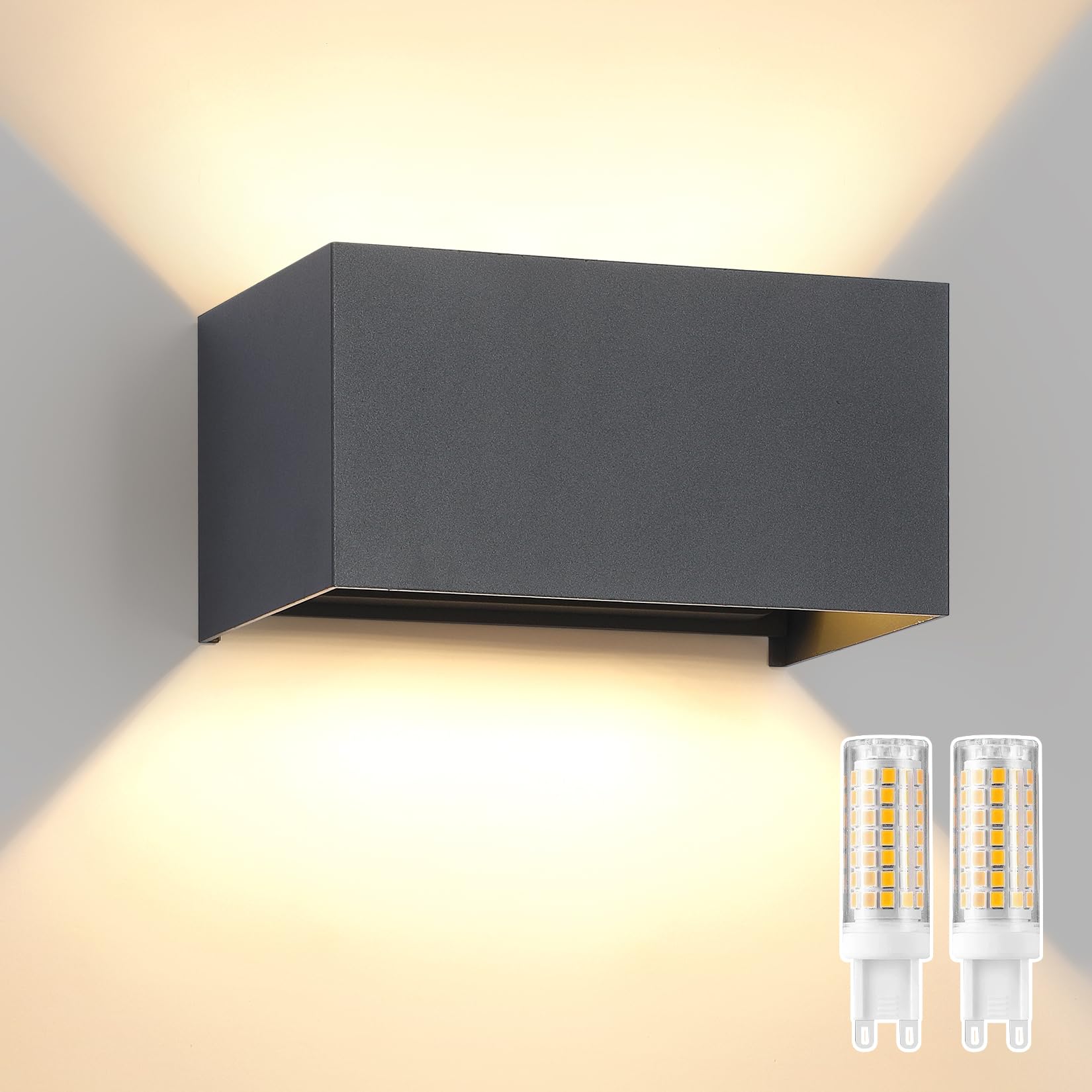 G9 Applique da Parete Esterno/Interno con Lampadina Sostituibile IP65 impermeabile Lampada da Parete Esterne Alluminio Angolo del Fascio Regolabile Retangolo Antracite, 3000K Luce Caldo