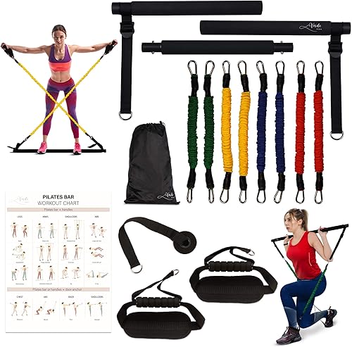 Miniatura 1 de Verde Acqua Kit de barra de pilates con bandas de resistencia para mujer, barra multifuncional para esculpir pilates para cualquier altura, equipo