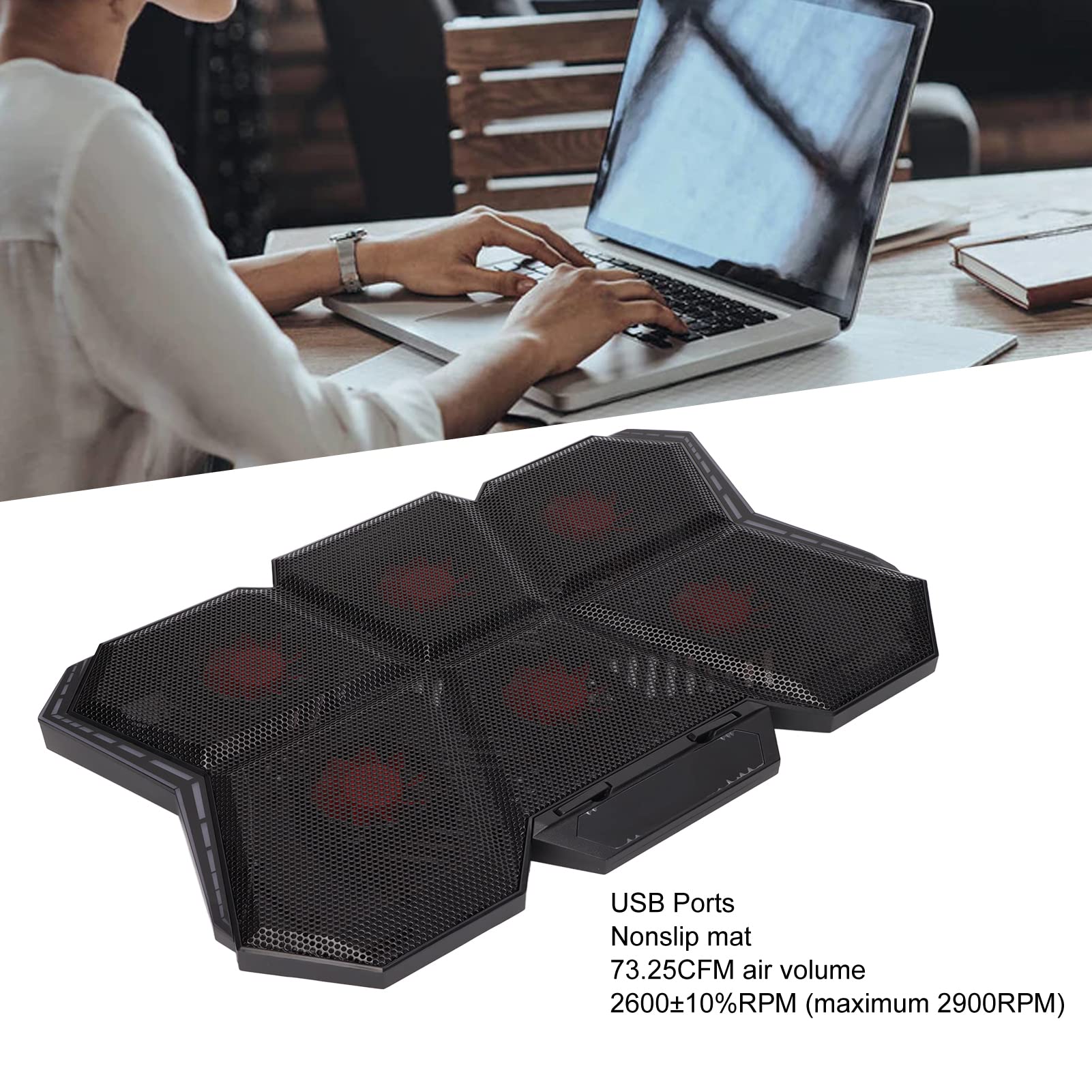 Laptop-Kühler, Kühlkissen, Notebook-Kühler, 6 Extrem Leise Lüfter, 7 Höhenverstellbar, 2600 U/min, 73,25 CFM, Zwei USB-Anschlüsse, Metallgeflecht für 12 Bis 17 Zoll Laptops