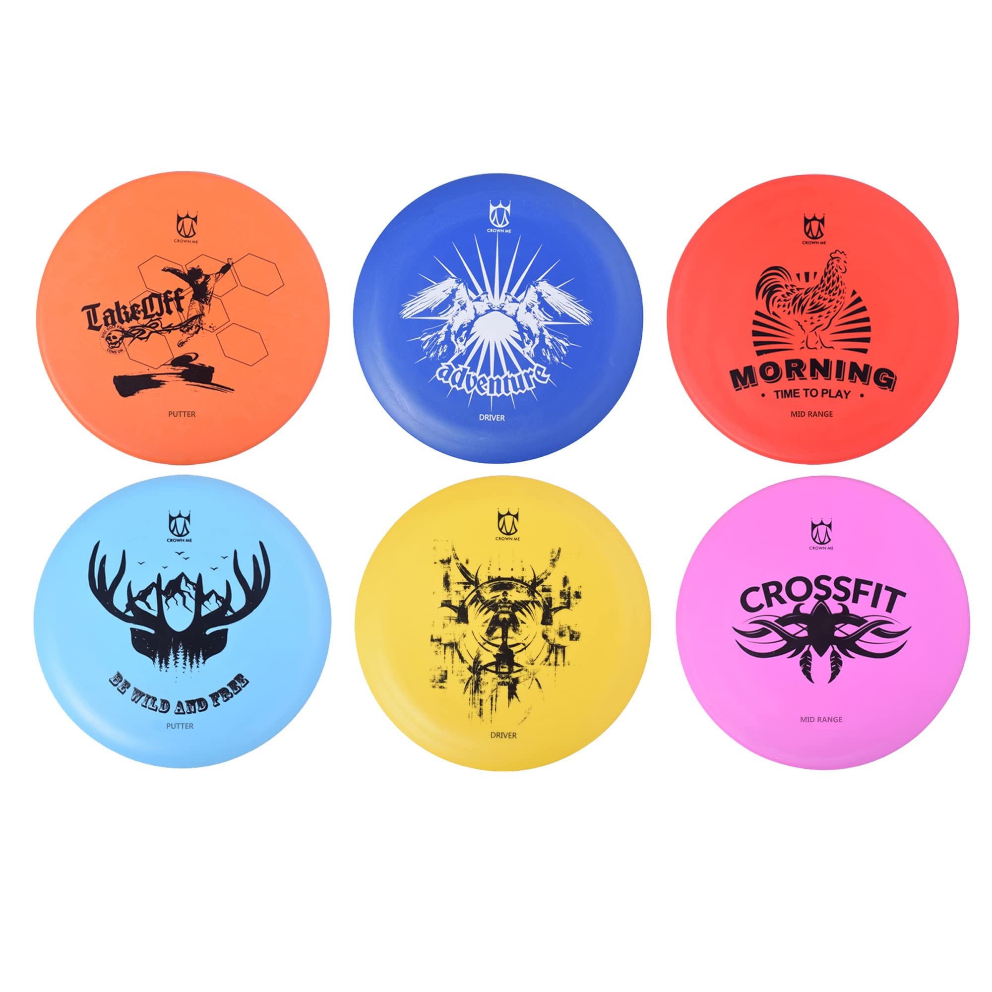 CROWN ME Disc Golf Starter Set, disc Golf disc Set with 6 Discs, 1 Marker, 1 Twoel and 1 Bag