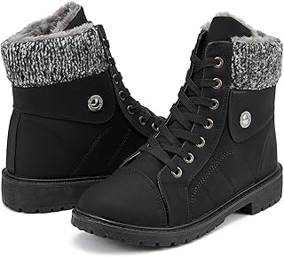 Womens Winter Snow Boots Warm Fur Lined Winter Water-resistan Ankle Booties Zipper Anti-Slip Combat