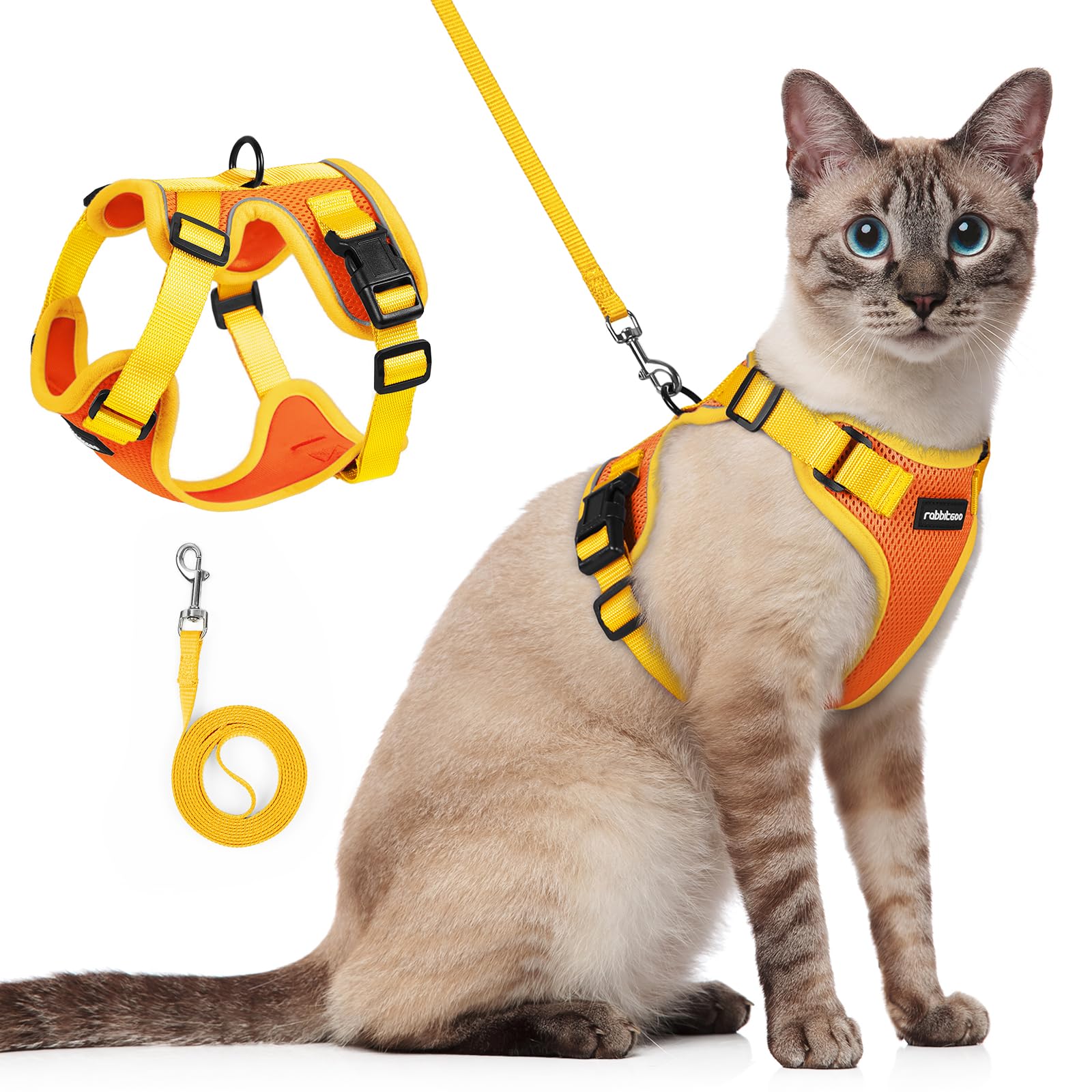 rabbitgoo Cat Harness and Leash Set, Escape Proof, Orange &amp; Yellow