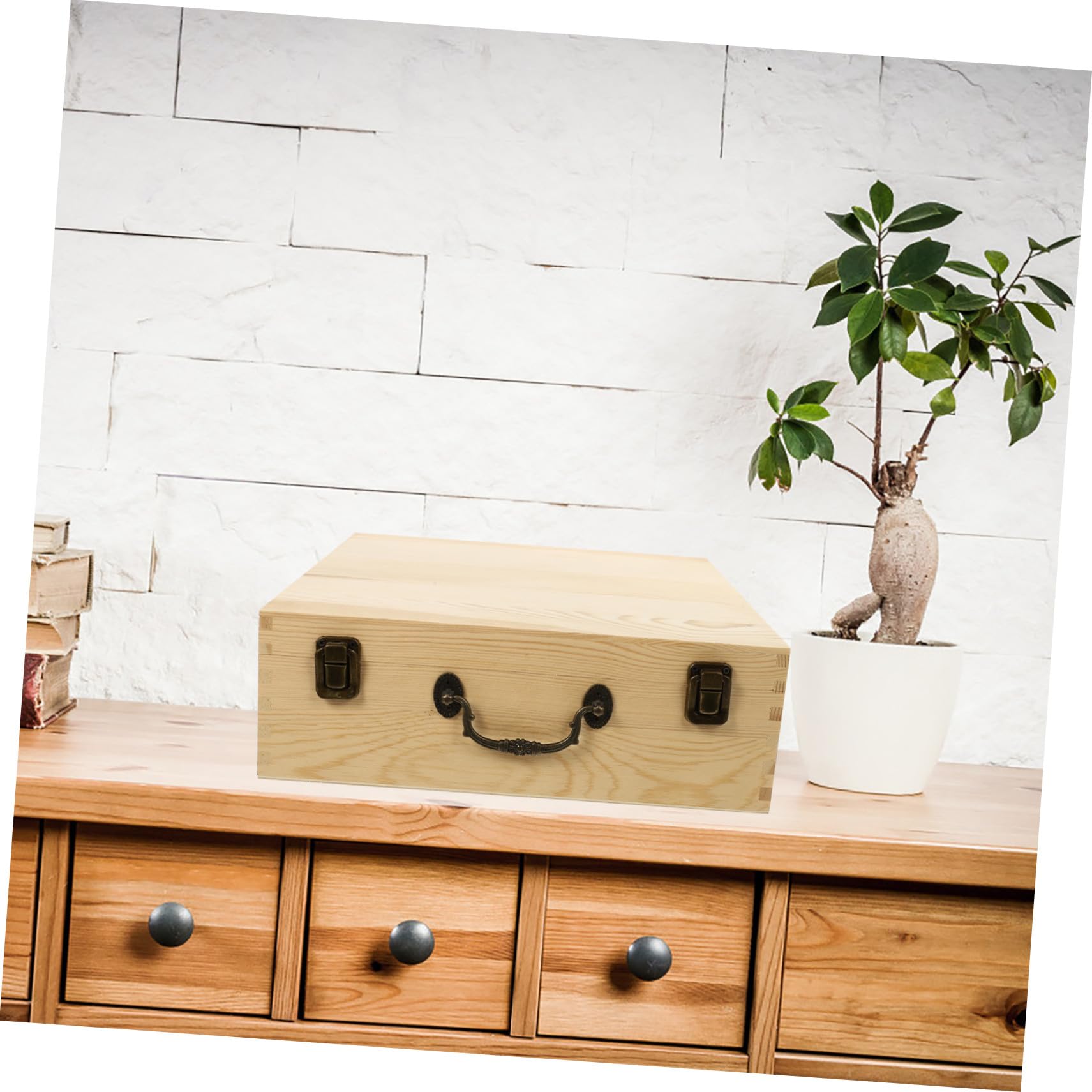ERINGOGO Holzbox tragbare Aufbewahrungsbox aus Synthetischem Material mit Deckel im Vintage Stil Dekorativer Aufbewahrungskoffer für Haushalt und Geschenkverpackung