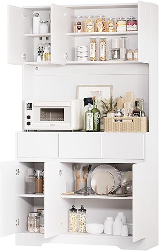 Miniatura 3 de KAMABOKO Gabinete de despensa de cocina de 71 pulgadas con luz LED y estación de carga, armario alto de almacenamiento de despensa con estantes