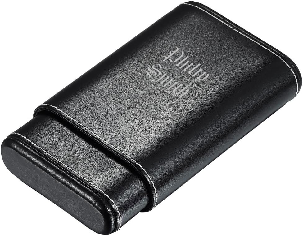 Personalized Arnoldo Black Leather 4-Cigar Case - Free Laser Engraving