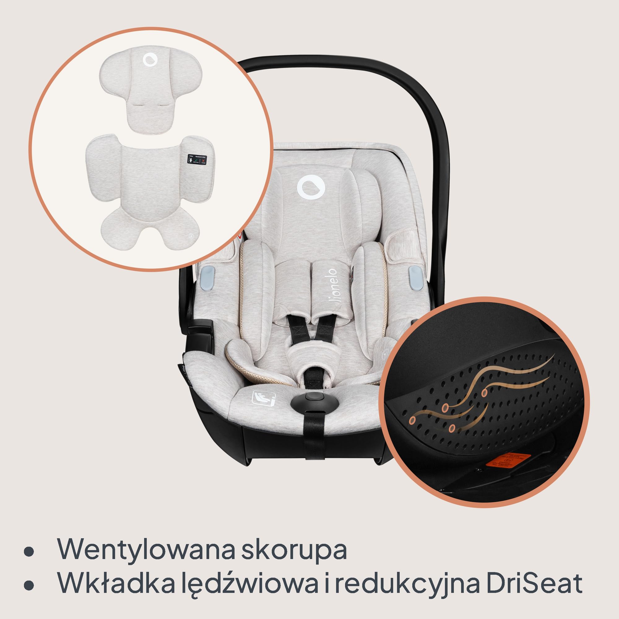 Lionelo Moxie i-Size SET fotelik dziecięcy z podstawą, 40-87 cm, mocowanie ISOFIX i podpórka, ochrona boczna, regulacja zagłówka, wkładka Dri-Seat