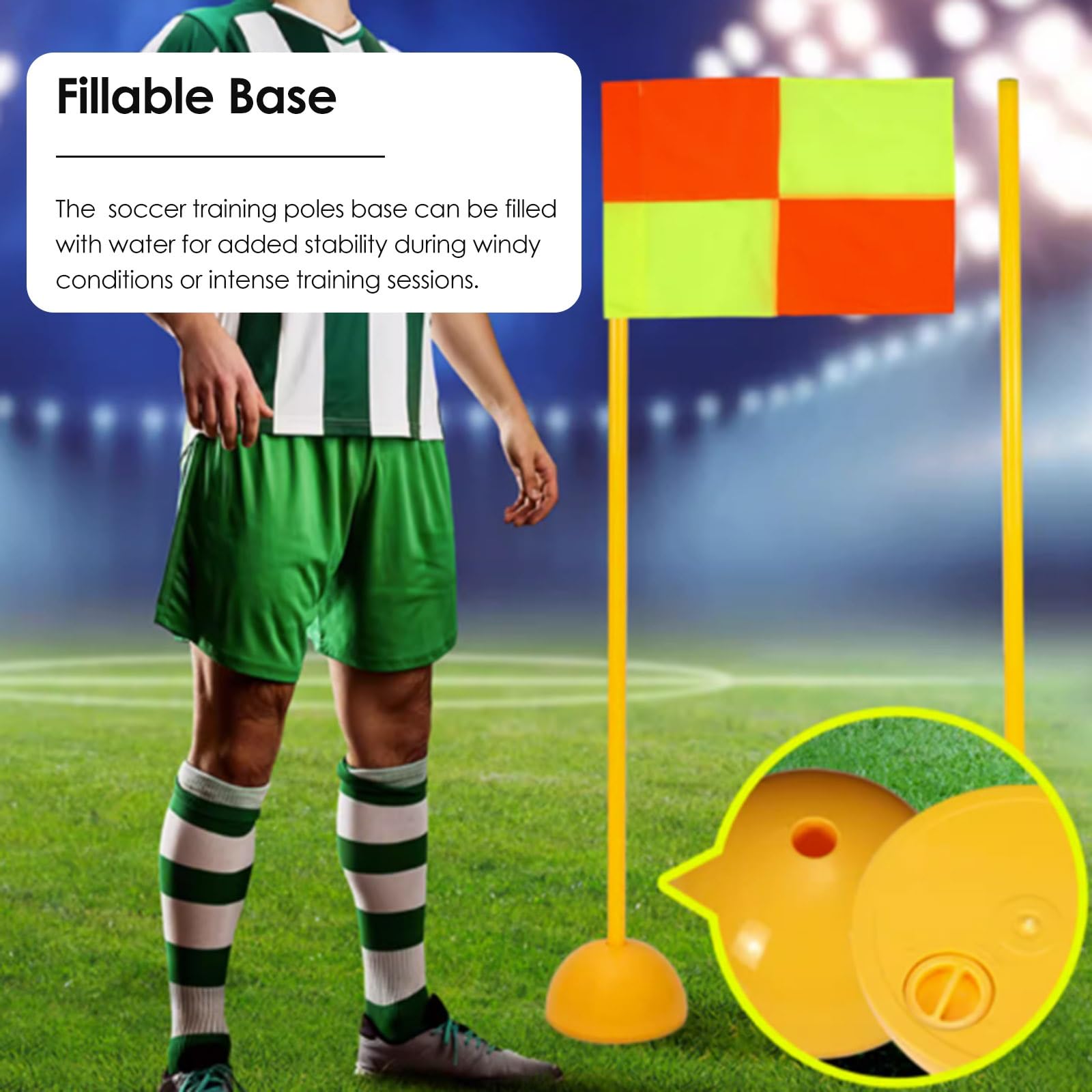 Rainmae Slalomstangen Fussball Set Slalom Poles 4 Slalom Stangen mit Federgelenk Sprunghafte für Koordinationstraining, Slalom, Fußball, Hundesport Gelb 150 cm