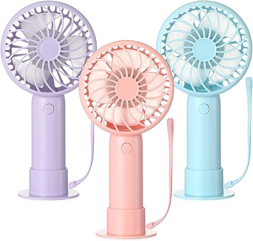 Miniatura 9 de 6 piezas Mini Ventilador de Mano Potente 3 velocidades Ventilador Personal Pequeño Portátil Recargable con Base USB para Mujeres Maquillaje de