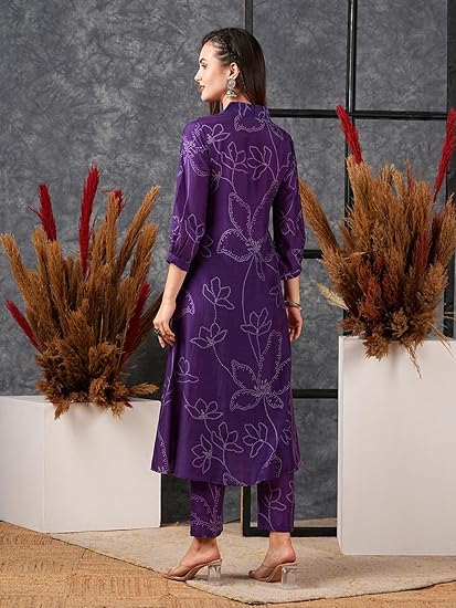 Women's Rayon Viscose Printed A-Line Kurta with Pant