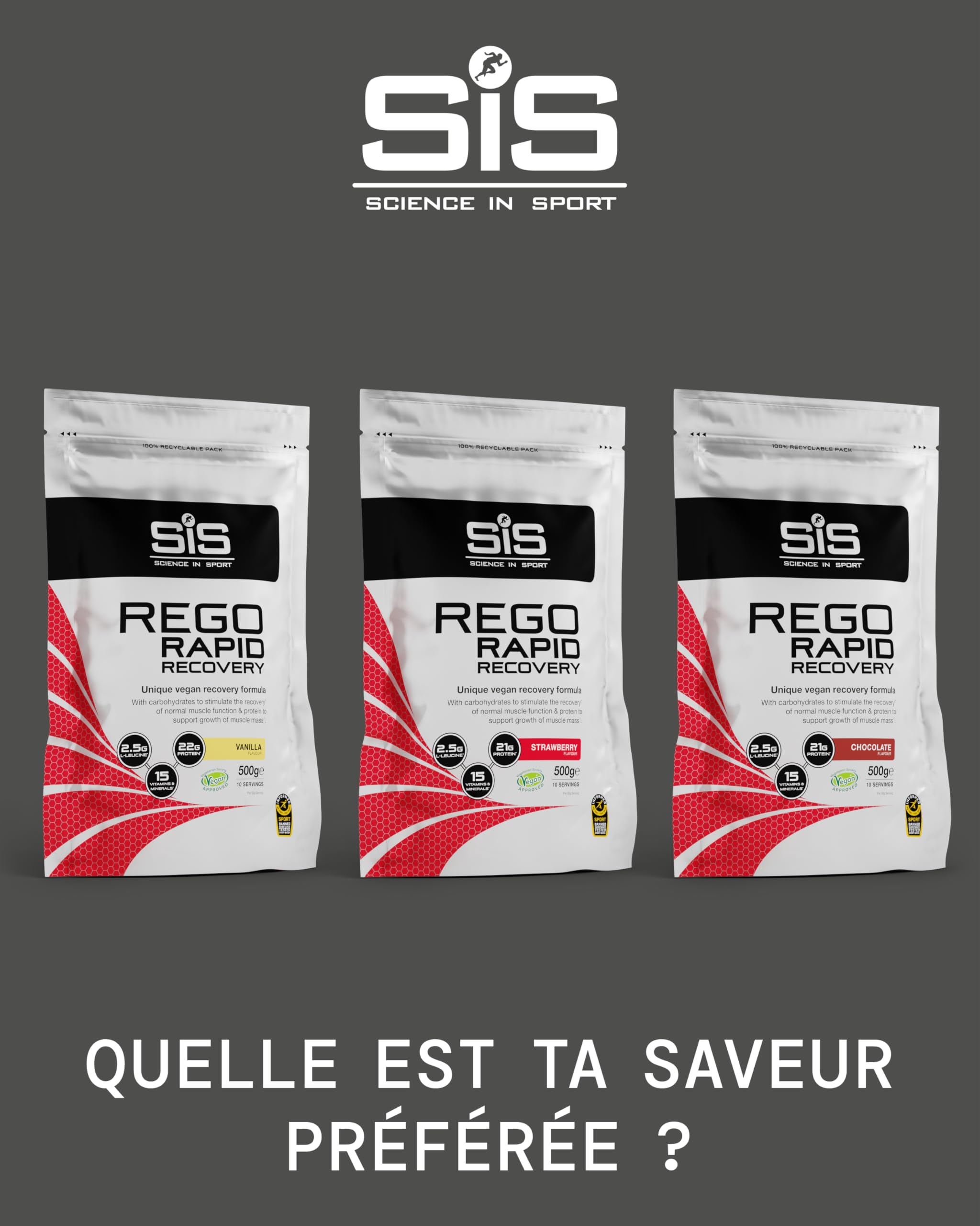 Science in Sport Rego Rapid Recovery Poudre 500g Chocolat Vegan - Poudre récupération avec glucides, protéines, électrolytes, vitamines et minéraux, soutient un entraînement efficace