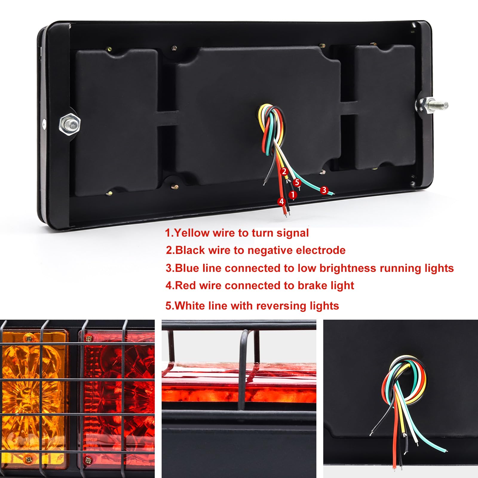 Les lumières de la remorque LED TRUC LED Feux de freinage arrière avec filet en fer, feuille de queue Universal Indicateur inverse 12V pour la remorque Tracteur Lorry Caravan Van 2PCS