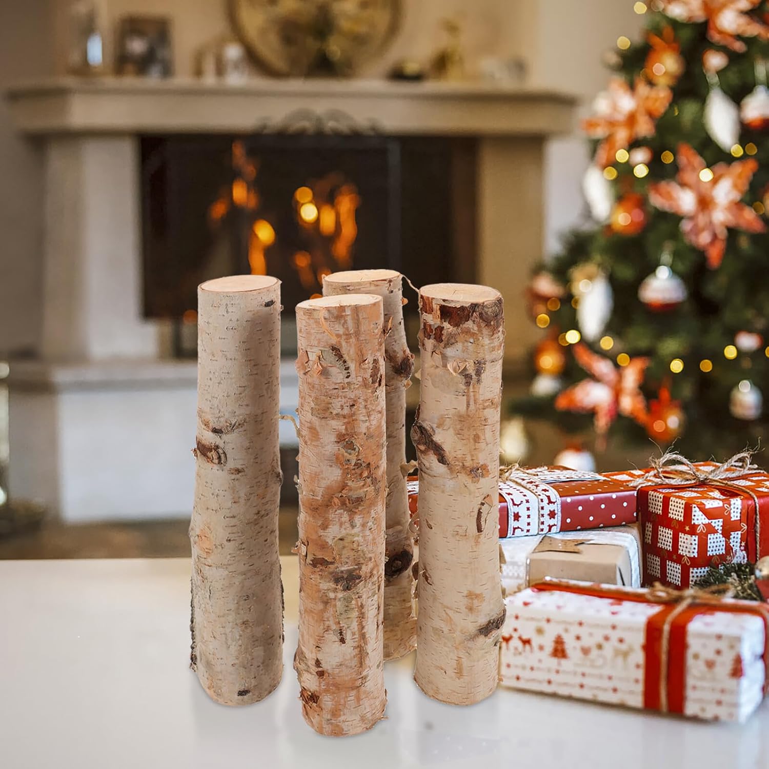 NUOBESTY 白樺の丸太4本セット 天然木の乾燥枝 DIY工芸品用素材 ホーム装飾やフラワーアレンジメント向け